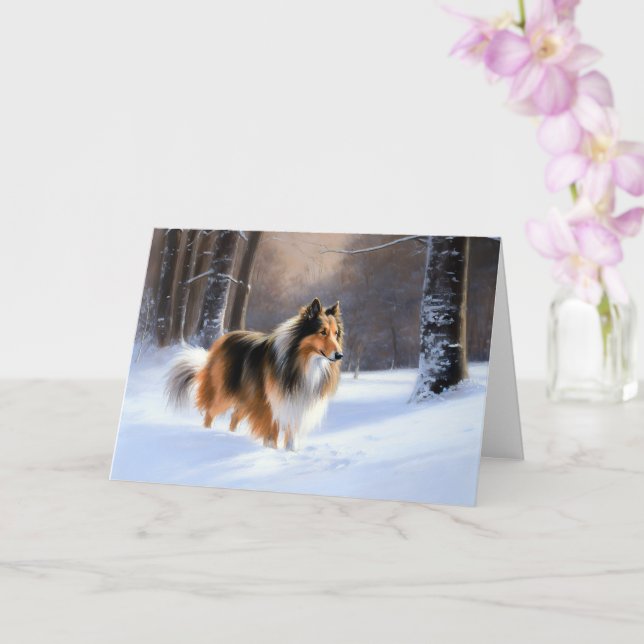 Tarjeta Rough Collie Deja Que Nieva Navidades (Orquídea)