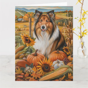Tarjeta Rough Collie Dog Autumn Harvest Acción de Gracias