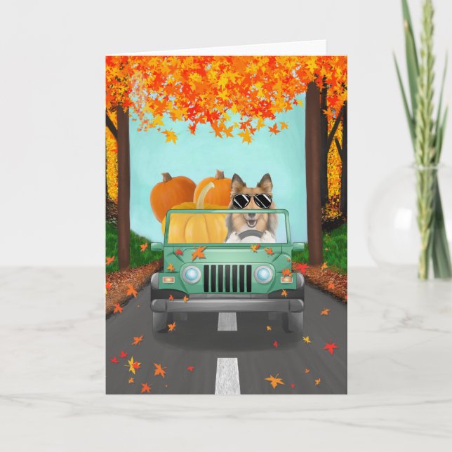 Tarjeta Rough Collie Dog Fall Pumpkin (Anverso)
