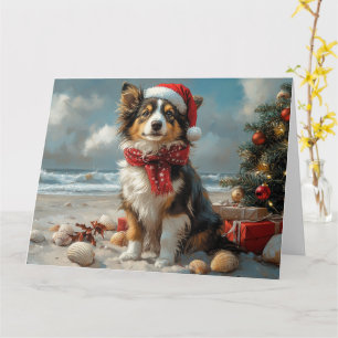 Tarjeta Rough Collie Dog Navidades Vintage Beach