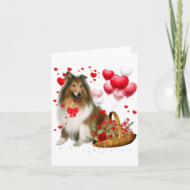 Tarjeta Rough Collie Heart Balloon Happy Valentine Day Dog (Anverso)