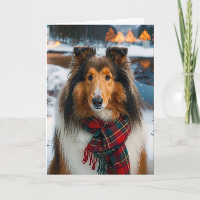 Tarjeta Rough Collie Holiday  (Anverso)