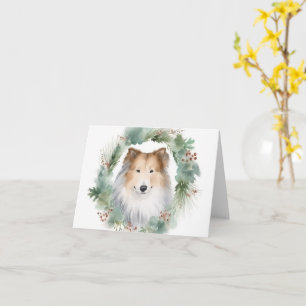 Tarjeta Rough Collie Navidades Wreath Festive Pup