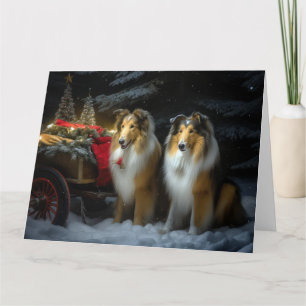 Tarjeta Rough Collie Snowy Sleigh Navidades Decoración