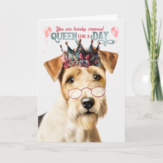 Tarjeta Rough Fox Terrier Dog Queen Day Funny Cumpleaños (Anverso)