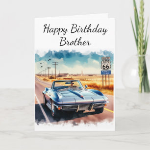 Tarjeta Route 66 Classic Car Happy Birthday Brother