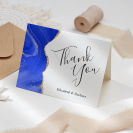 Tarjeta Royal Blue Agate Gold Boda Gracias