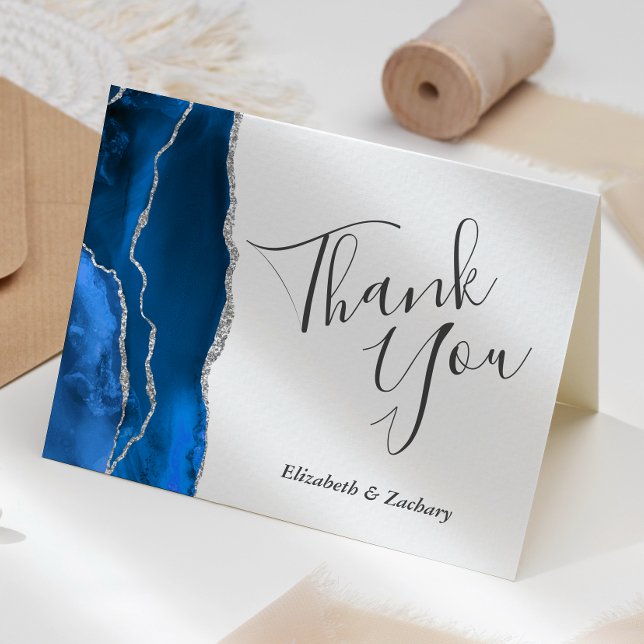 Tarjeta Royal Blue Agate Plata Agradecimiento de Boda (Subido por el creador)