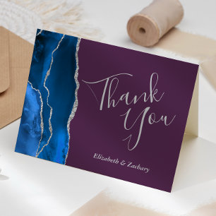 Tarjeta Royal Blue Agate Silver Plum Boda Gracias