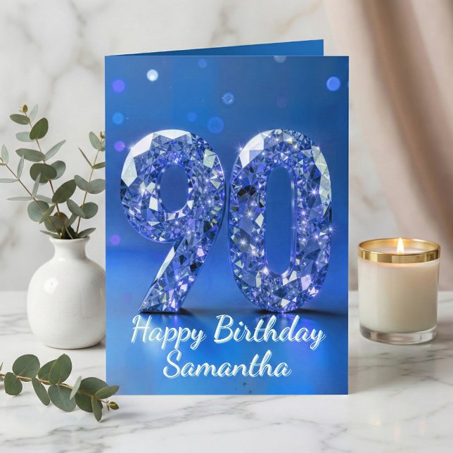 Tarjeta Royal Blue Silver Diamond Cumpleaños 90 Brillo (Subido por el creador)