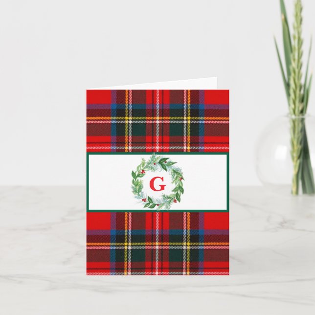 Tarjeta Royal Stewart Navidad Plaid MONOGRAM Corona  (Anverso)