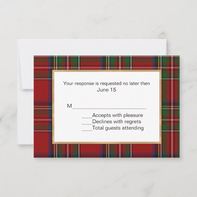 Tarjeta Royal Stewart Tartan Plaid Wedding RSVP (Anverso)