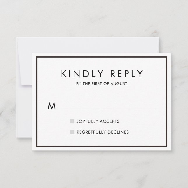 Tarjeta RSVP 01 de matrimonio Minimalista blanco y (Anverso)