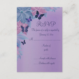 Tarjeta RSVP 16 con mariposa morada y azul Shimmer
