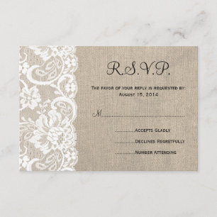 Tarjeta RSVP 2 de boda de encaje blanco y bodas de