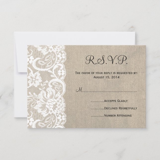 Tarjeta RSVP 2 de boda de encaje blanco y bodas de (Anverso)