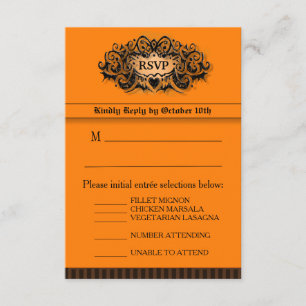 Tarjeta RSVP 3.5x5 - Menú - Naranja y negro