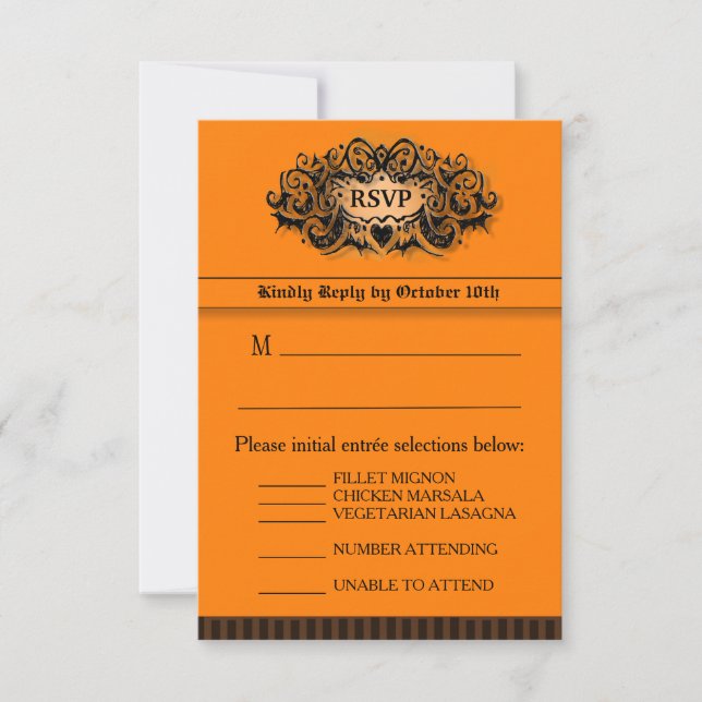 Tarjeta RSVP 3.5x5 - Menú - Naranja y negro (Anverso)