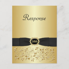 Tarjeta RSVP 50 floral de color negro y oro
