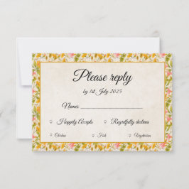 Tarjeta RSVP amarilla de Victorian Meadow