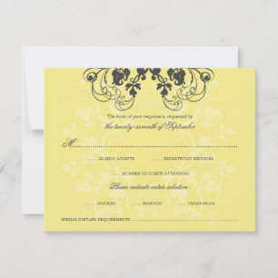 Tarjeta RSVP Amarilla Vintage Floral Flourier Carb