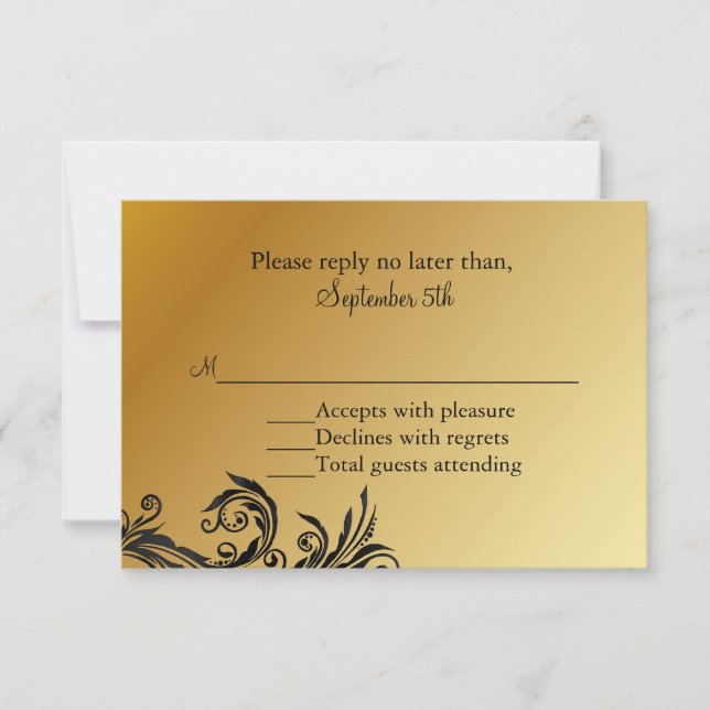 Tarjeta RSVP Aniversario de Boda Negro y Oro (Anverso)
