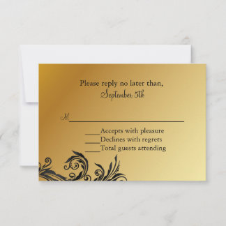 Tarjeta RSVP Aniversario de Boda Negro y Oro