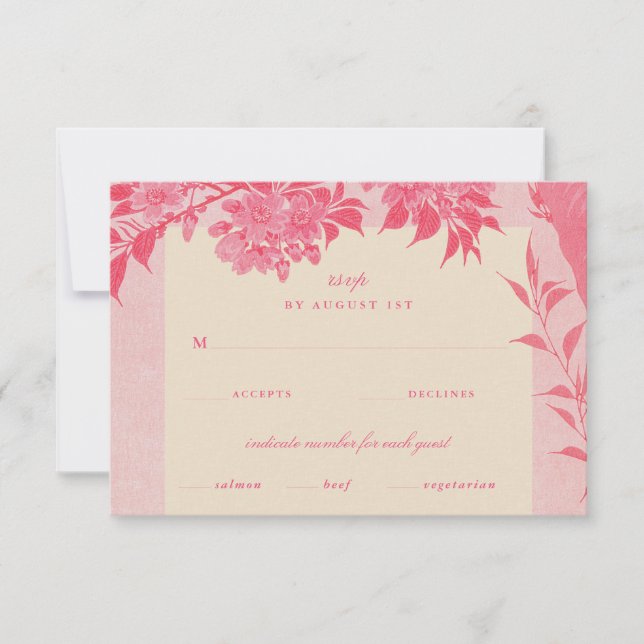 Tarjeta Rsvp Antigua Japonesa Rosa Cherry Blossom (Anverso)