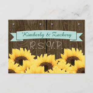 TARJETA RSVP AQUA AZUL RUSTIC SUNFLOWER