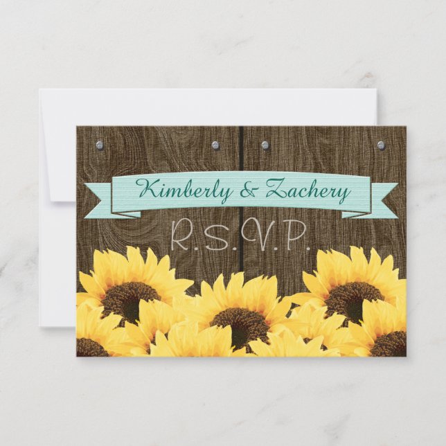 TARJETA RSVP AQUA AZUL RUSTIC SUNFLOWER (Anverso)