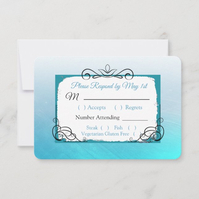 Tarjeta RSVP Aqua Black and Blue Wedding (Anverso)