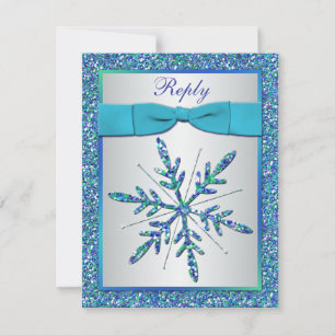 Tarjeta RSVP Aqua, Silver, Blue Snflake