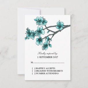 Tarjeta RSVP Aqua Simple Cherry Blossoms