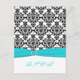 Tarjeta RSVP Aqua, White, Black Damask II