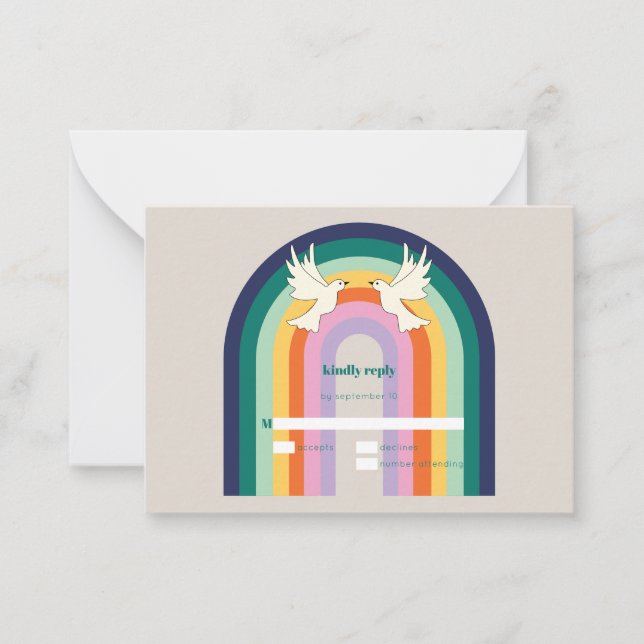 Tarjeta RSVP Arco Iris Retro Presupuesto 70 (Anverso)