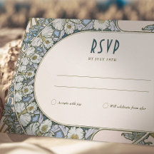 Tarjeta RSVP Art Nouveau con diseño floral vintage