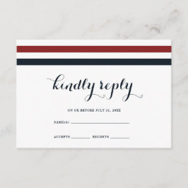 Tarjeta RSVP azul Boda azul rojo y blanco