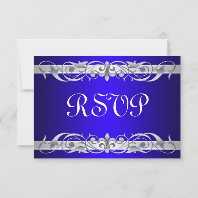 Tarjeta RSVP Azul de Deslizamiento Plateado de Gra (Anverso)