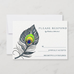 Tarjeta RSVP azul de Feather para pavo real