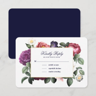 Tarjeta RSVP Azul de la Marina Floral Vintage