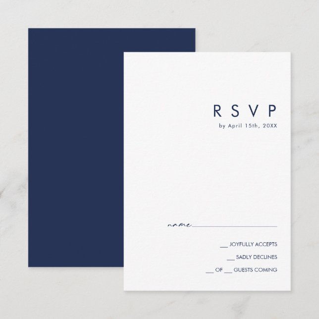 Tarjeta RSVP Azul de la Marina Minimalista moderna (Anverso / Reverso)
