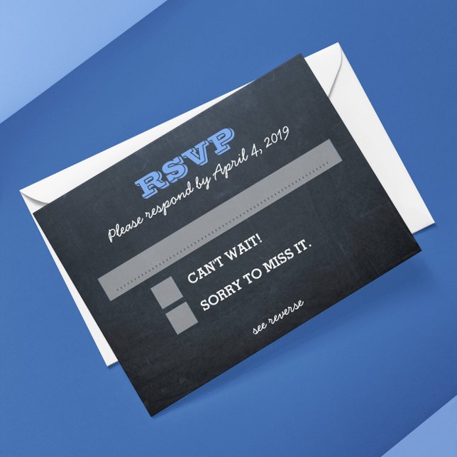 Tarjeta RSVP azul de pizarra con líneas de mensaje (Subido por el creador)