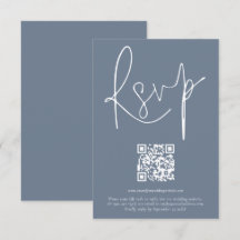 Tarjeta RSVP Azul Dusty Boda de código QR moderno 