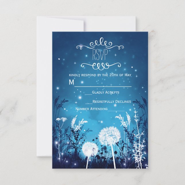 Tarjeta RSVP azul encantadora de estrellas de ciel (Anverso)