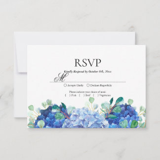 tarjeta RSVP azul hidrangea eucalipto verde
