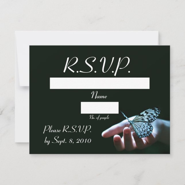 Tarjeta RSVP azul mariposa negra (Anverso)