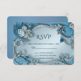 Tarjeta RSVP Azul Ornate Floral