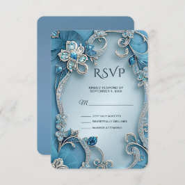 Tarjeta RSVP Azul Ornate Floral