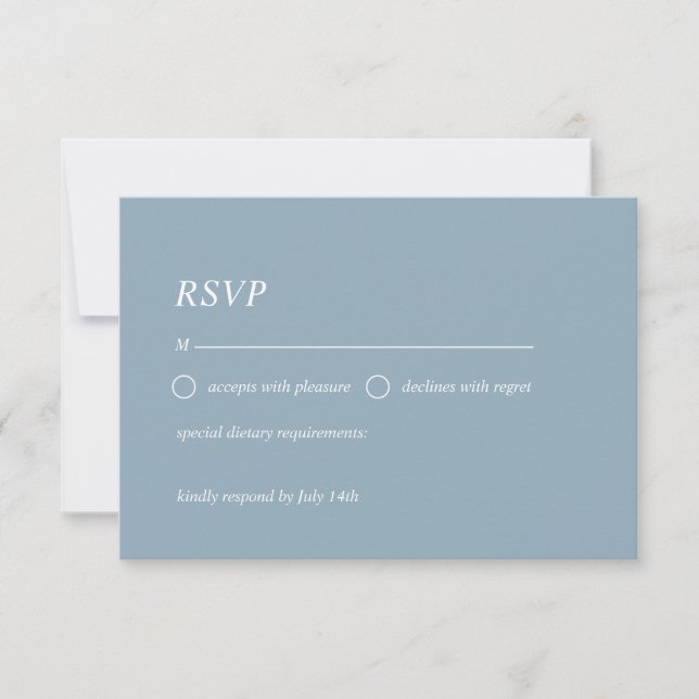 Tarjeta RSVP azul polvorienta simple (Anverso)
