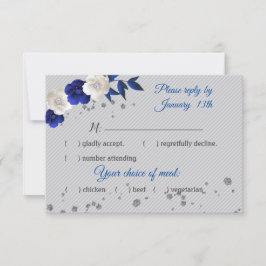 tarjeta rsvp azul real flor blanca gris